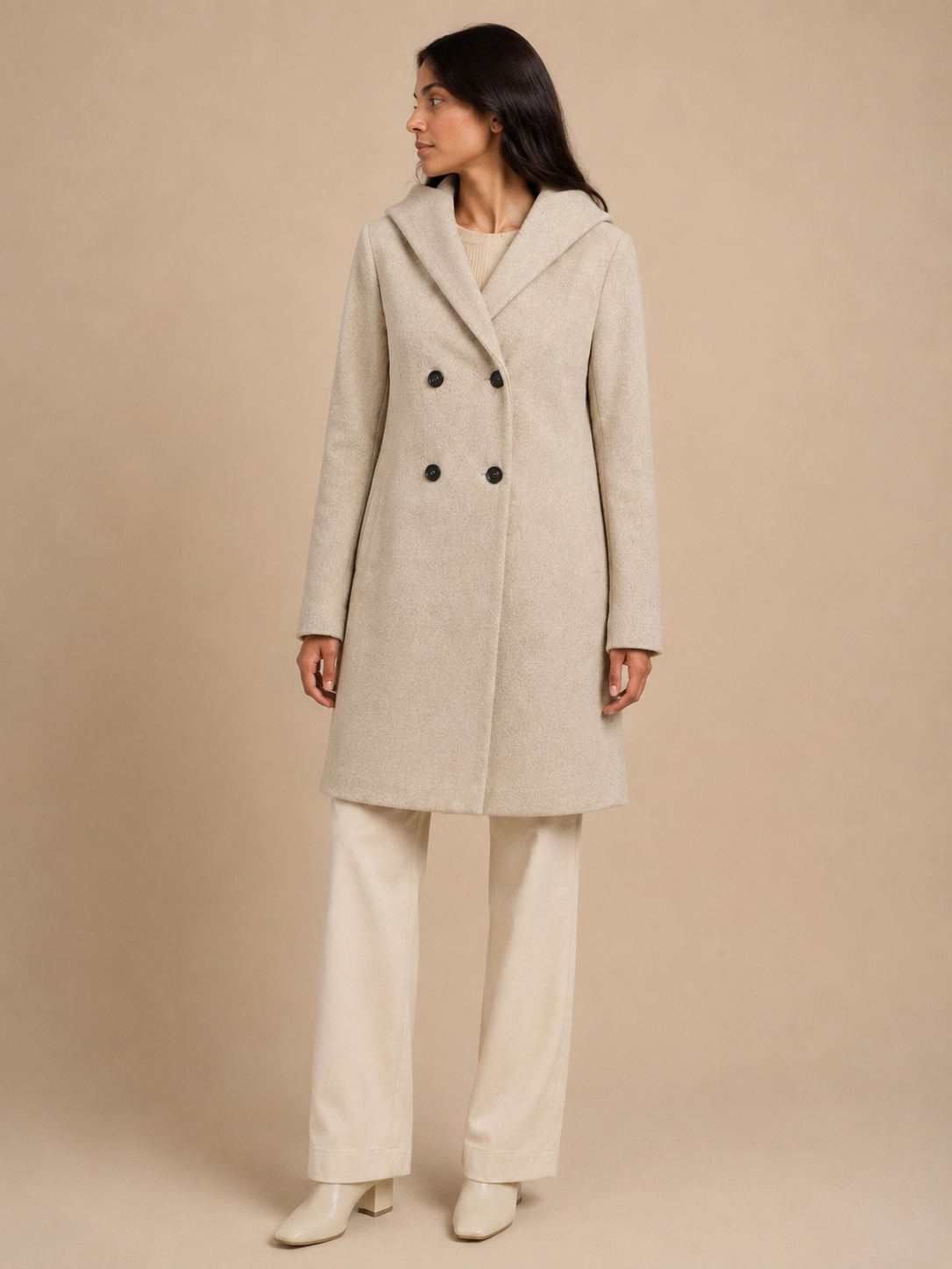 Oatmeal Heather Hooded Wool-Blend Coat