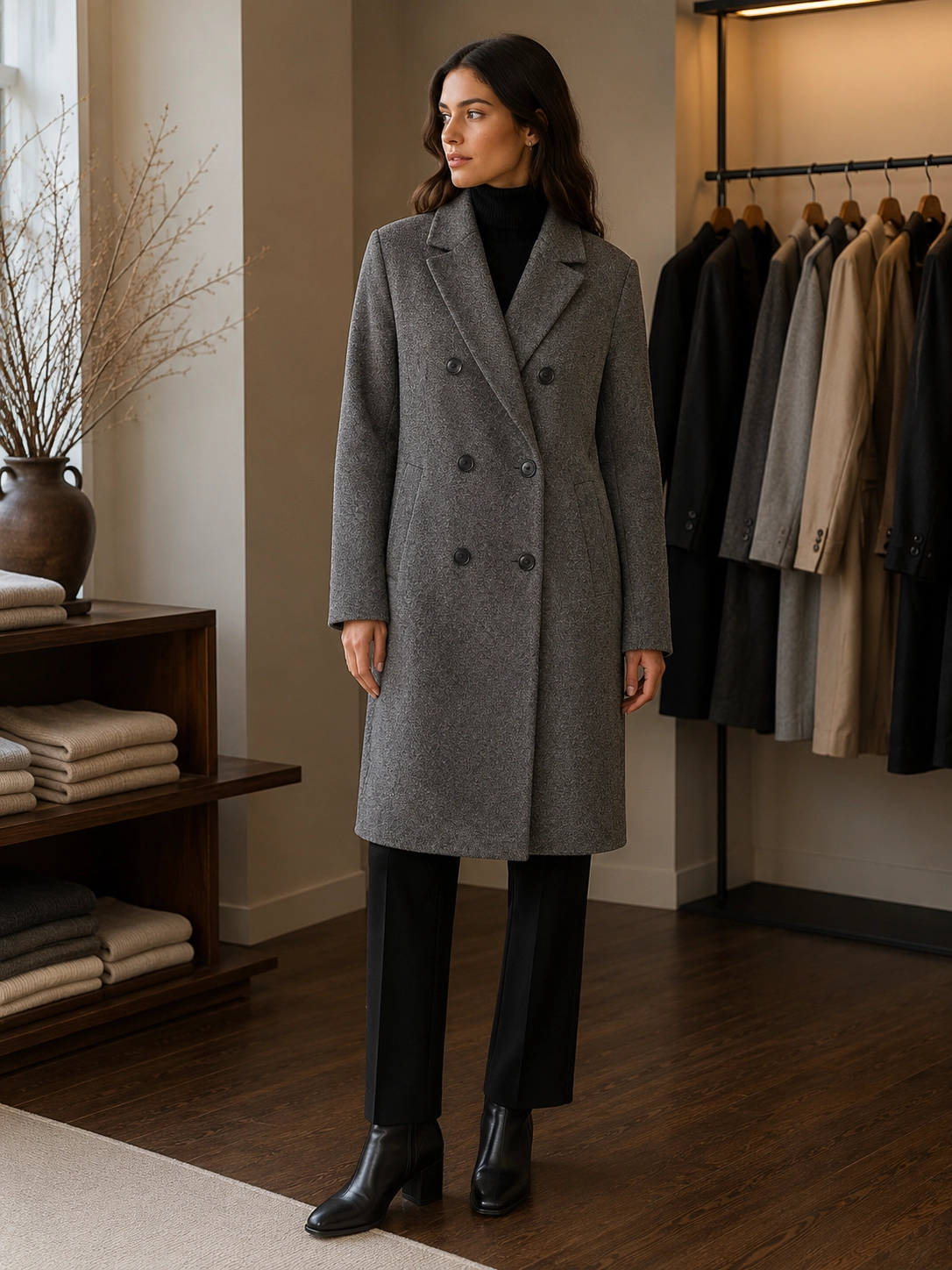 Stradivarius Charcoal Double-Breasted Tailored Coat